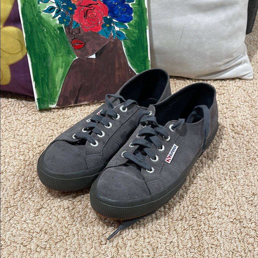 Superga Gray Canvas Sneakers with Rubber Sole